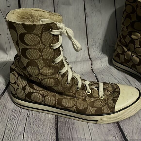 Coach - Logo High Tops - Shearling Lined - 8.5 - Brown - Picture 5 of 10